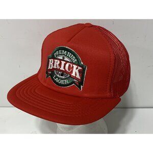 VINTAGE - New Premium BRICK Lager Beer Snap Back Red Mesh Trucker Hat